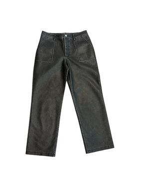Zara Black faux leather pleather vegan rustic straight leg pants Sz 6 NWOT